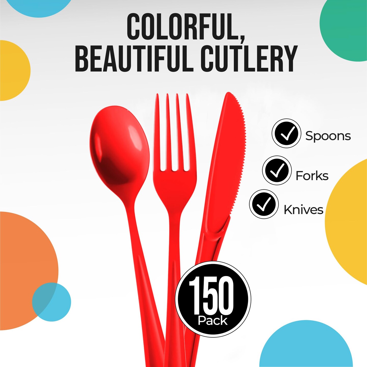 Exquisite Polished Plastic Silverware &#x2013; 150 Pcs Heavy Duty Cutlery Set &#x2013; 50 Each of Forks, Knives &#x26; Spoons &#x2013; Disposable Utensil Set for Parties, Events &#x26; Catering &#x2013; Flatware Set by Party Solids