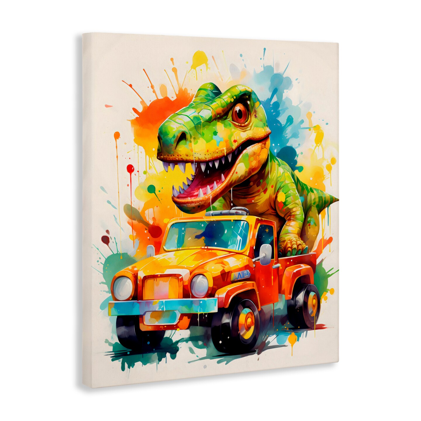 Stupell Industries Riding In Back Dino Car Canvas Wall Art, design by Creative Studio