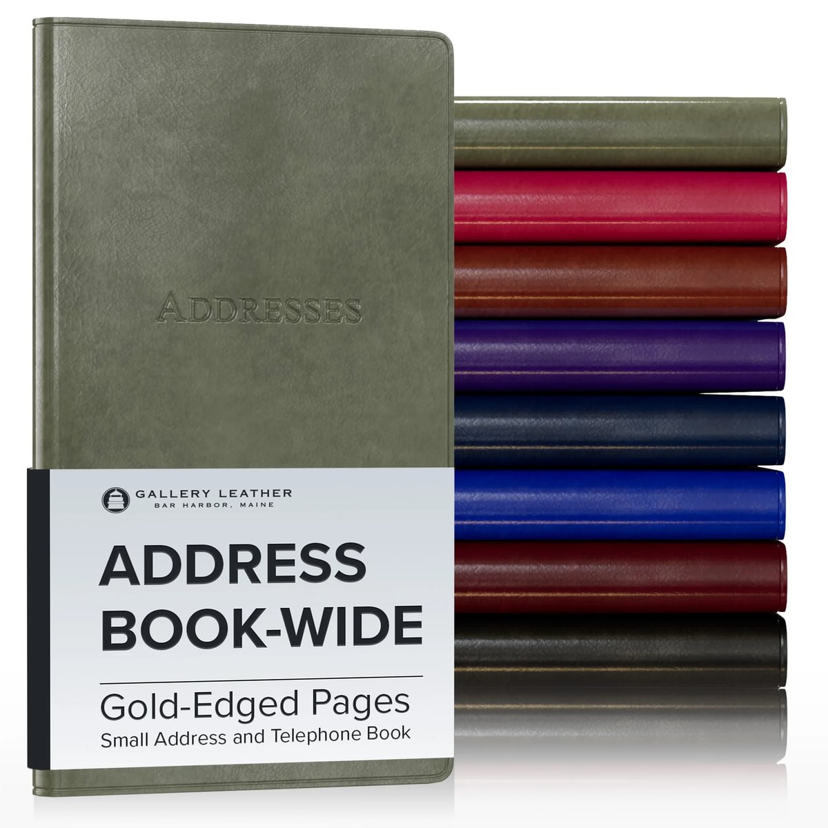 Gallery Leather Small Wide Address Book with Alphabetical Tabs up to 403 records, Leather Notebook Hardcover, Telephone and Address Books - 6 x 3.25 "