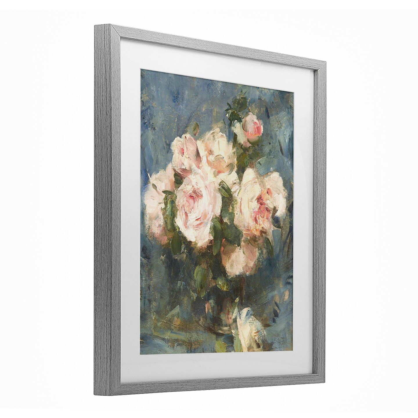 Stupell Industries Vintage Pink Roses Blue Background Black Framed Print Under Glass, design by Leah Straatsma