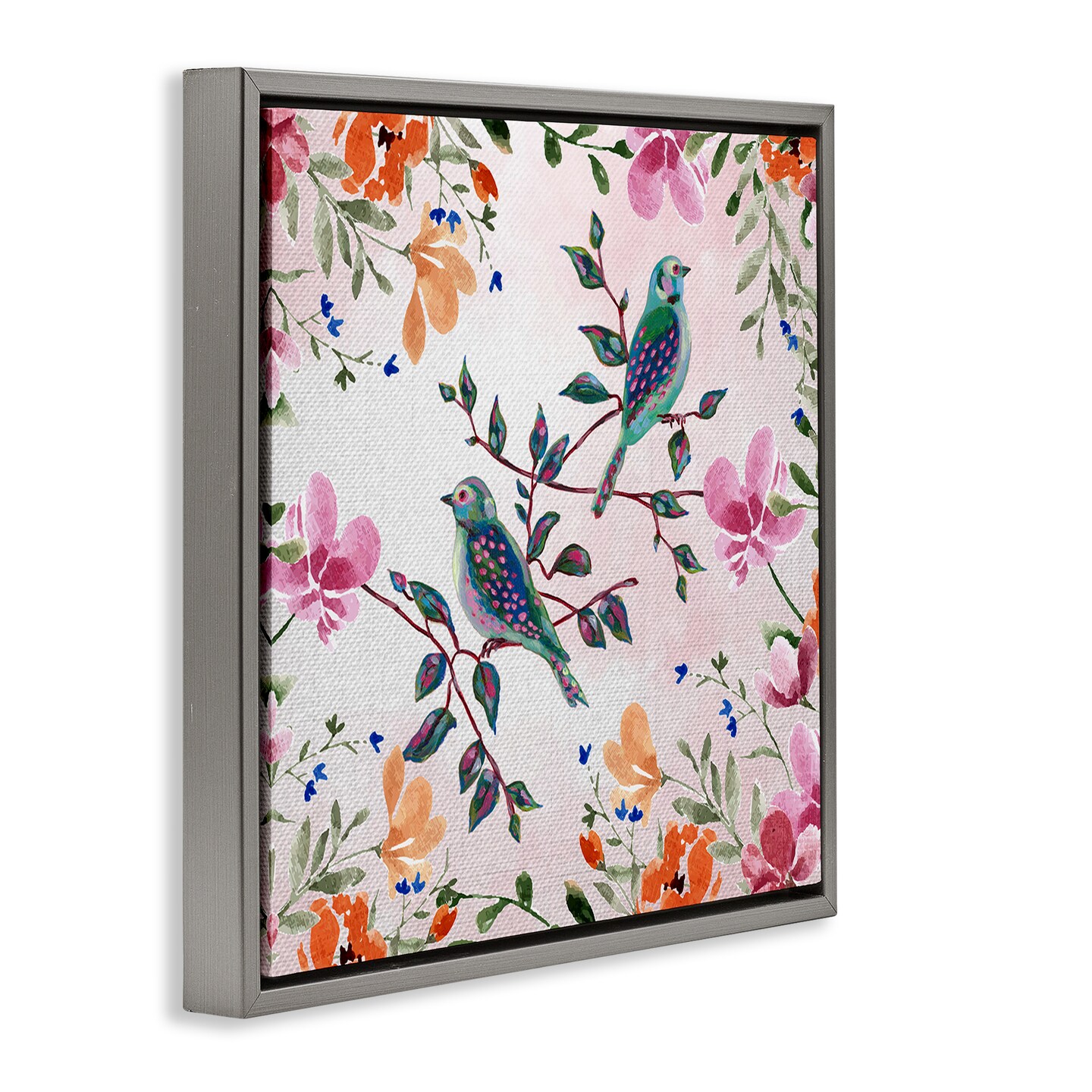 Stupell Industries Two Birds & Country Florals Black Framed Floater Canvas Wall Art, design by Adonna Ebrahimi