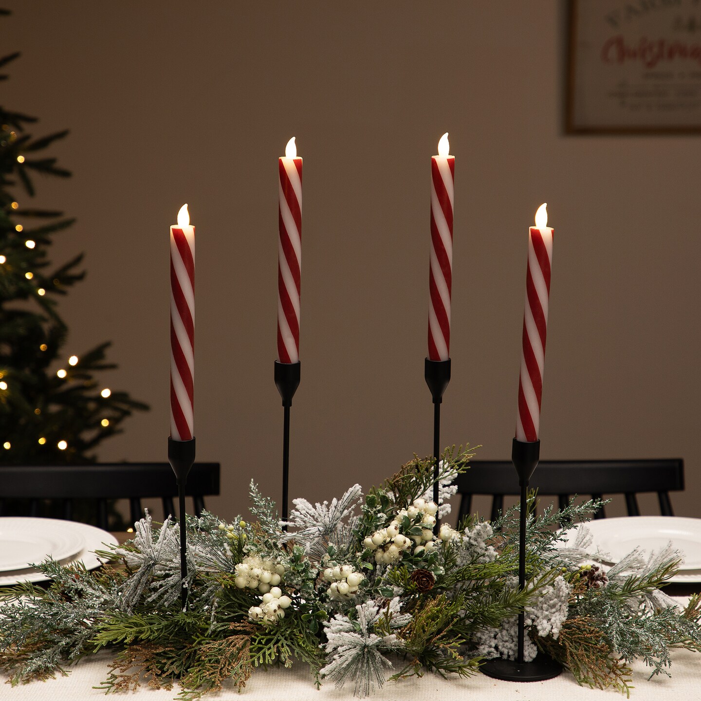 Northlight Flickering Candy Cane Striped Flameless Tapered Christmas Candles - 9.5" - Red and White - Set of 4
