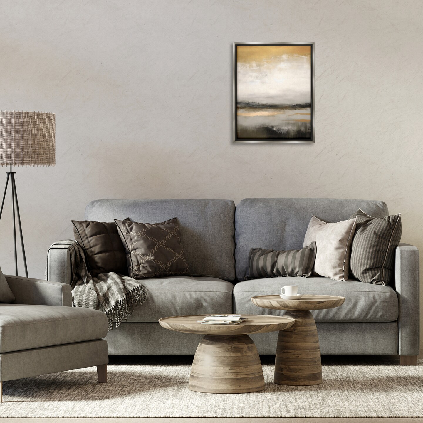 Stupell Industries Dreamy Neutral Abstract Landscape Black Framed Floater Canvas Wall Art, design by Creative Studio