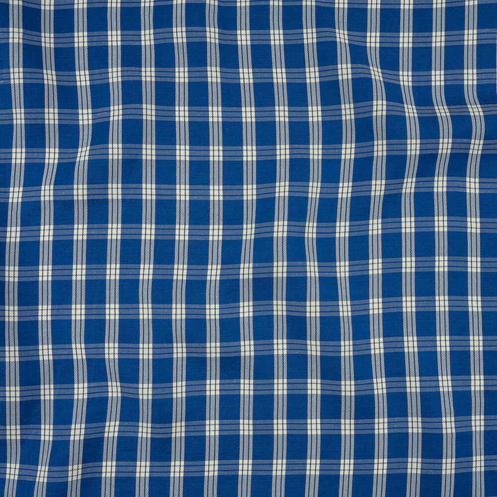 1 Yard Famous Designer Italian Blue and White Plaid Viscose and Linen Woven Fabric 60 Inches Width