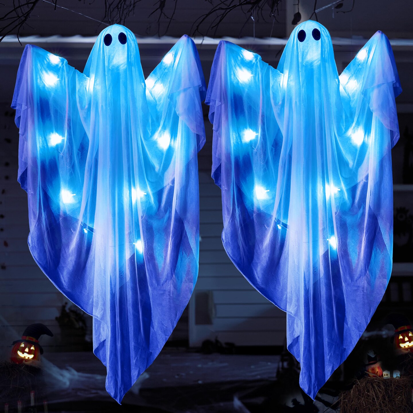 JOYIN 2 Pcs 47” Halloween Hanging Light up Ghost with Blue LED Light ...