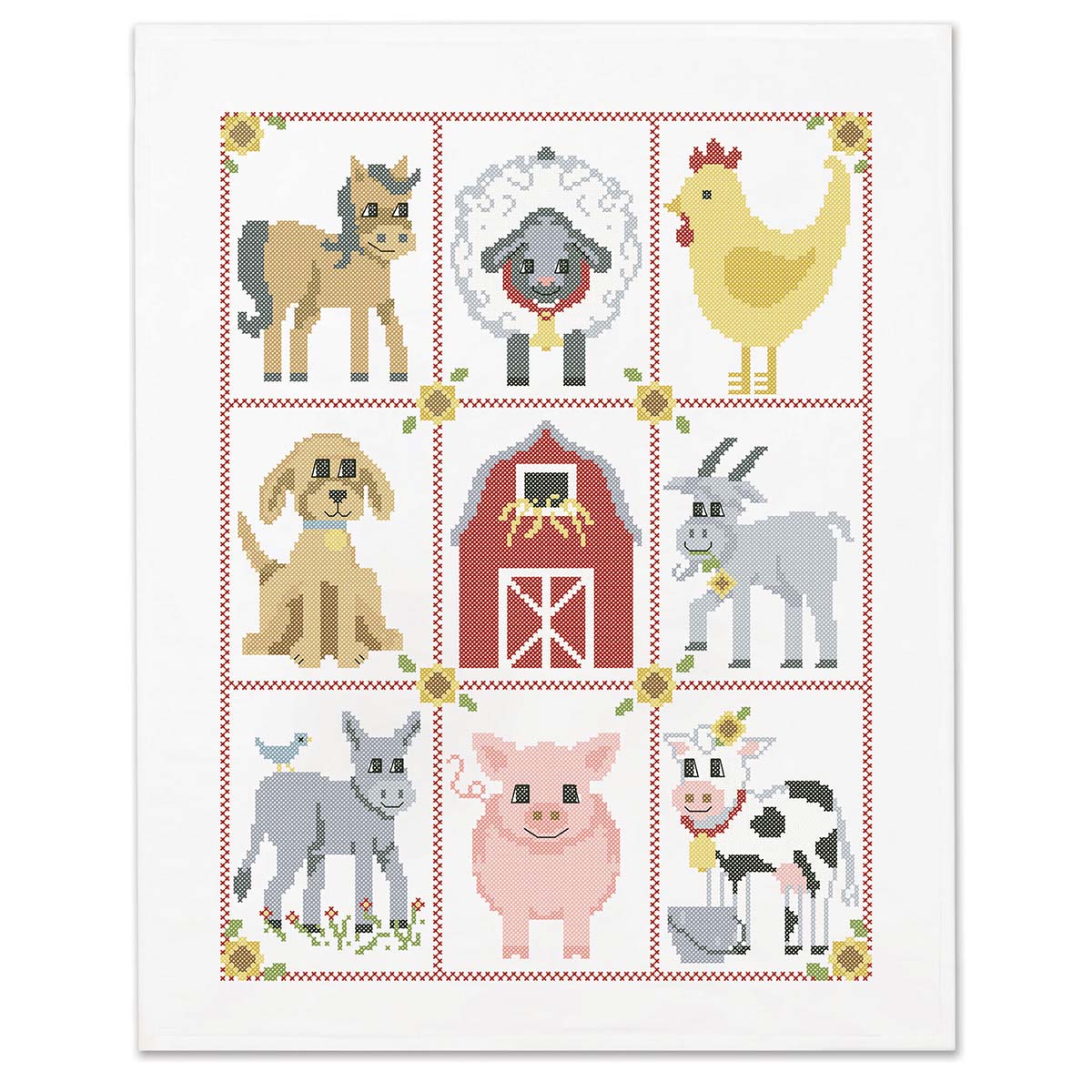 Herrschners Farming Friends Lap Quilt Top Stamped Cross-Stitch Kit