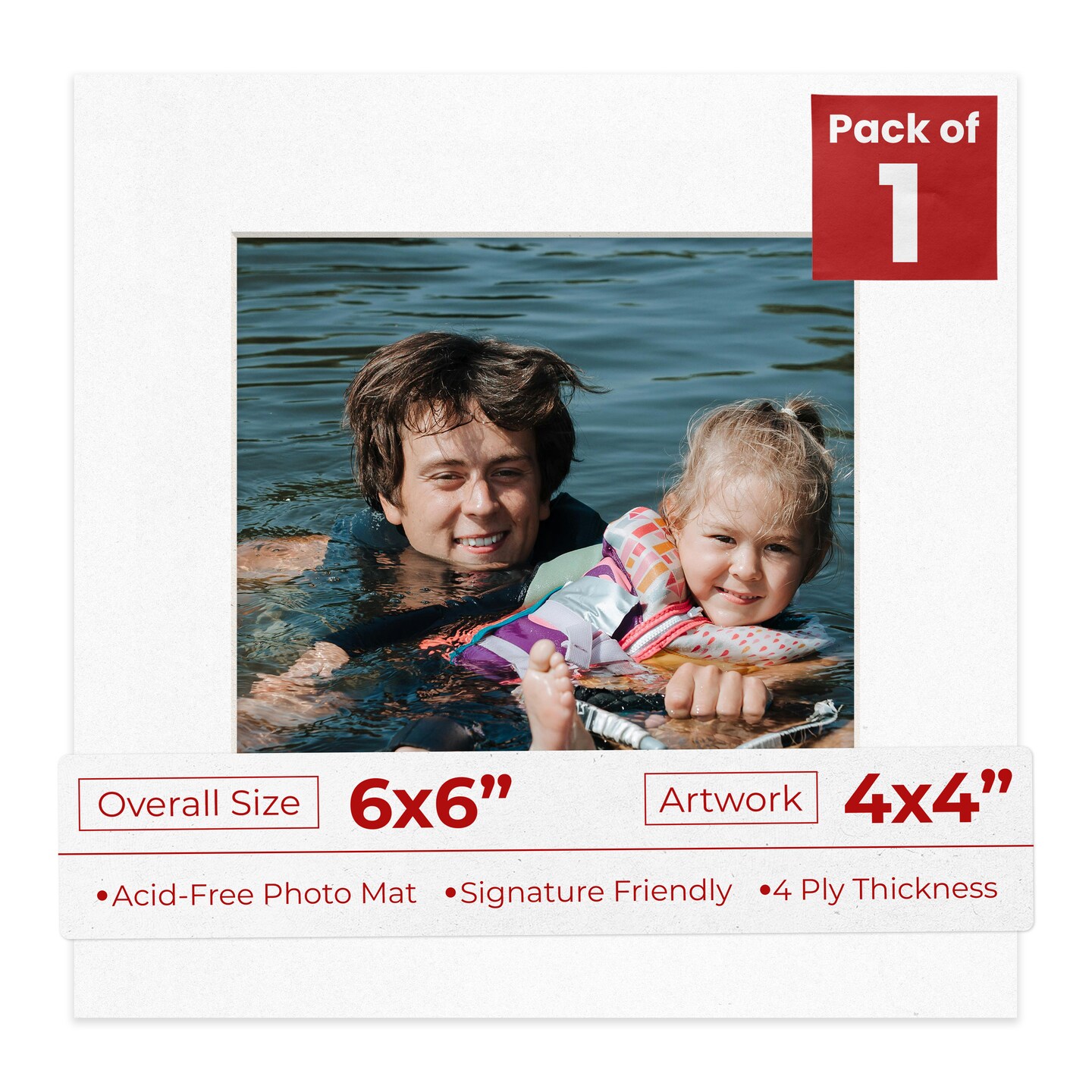 White with Black Core Mat Board for 6x6 Frames - Fits 4x4 Photos