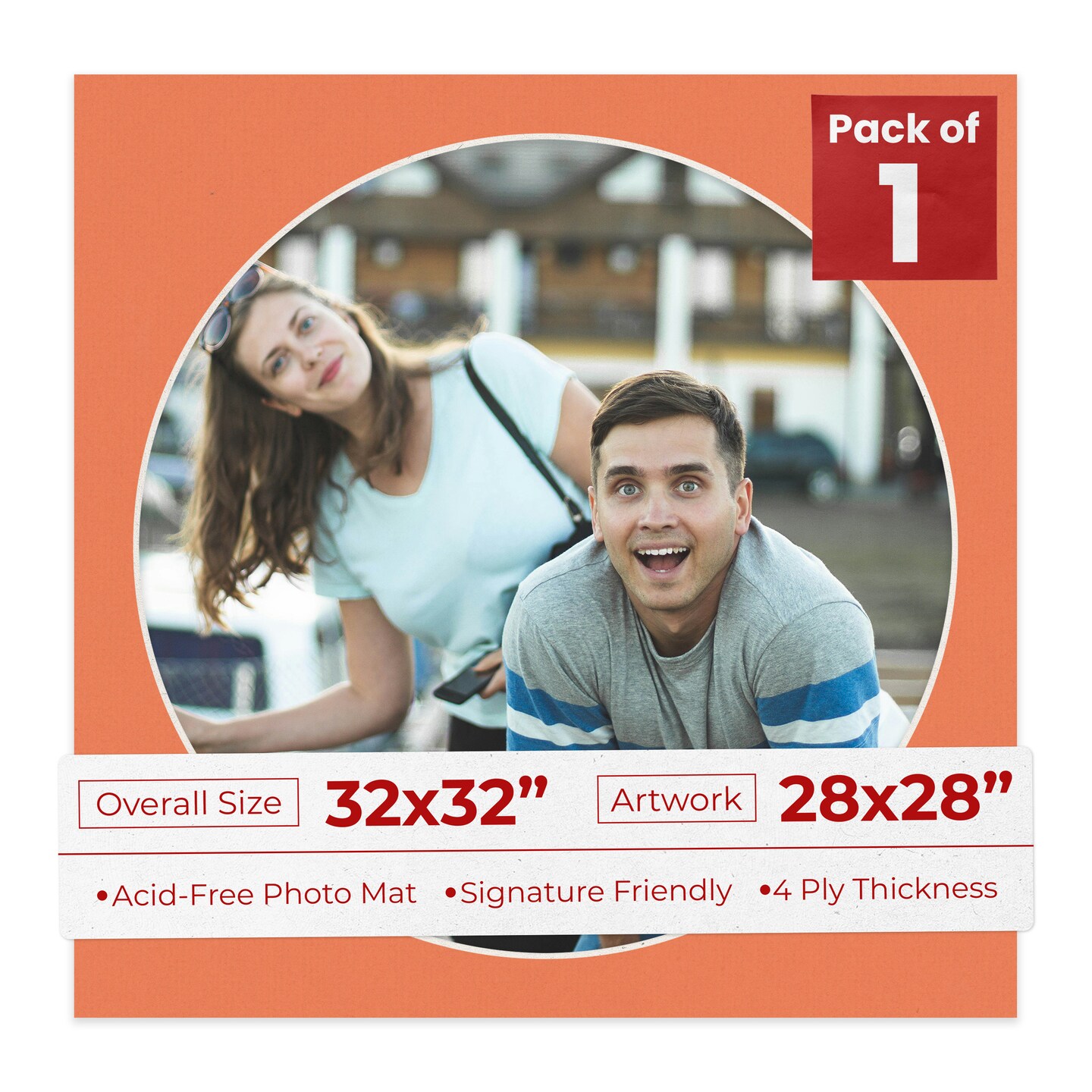 Carnelian Orange Mat Board for 32x32 Frames - Circle Opening for 28x28 Photos