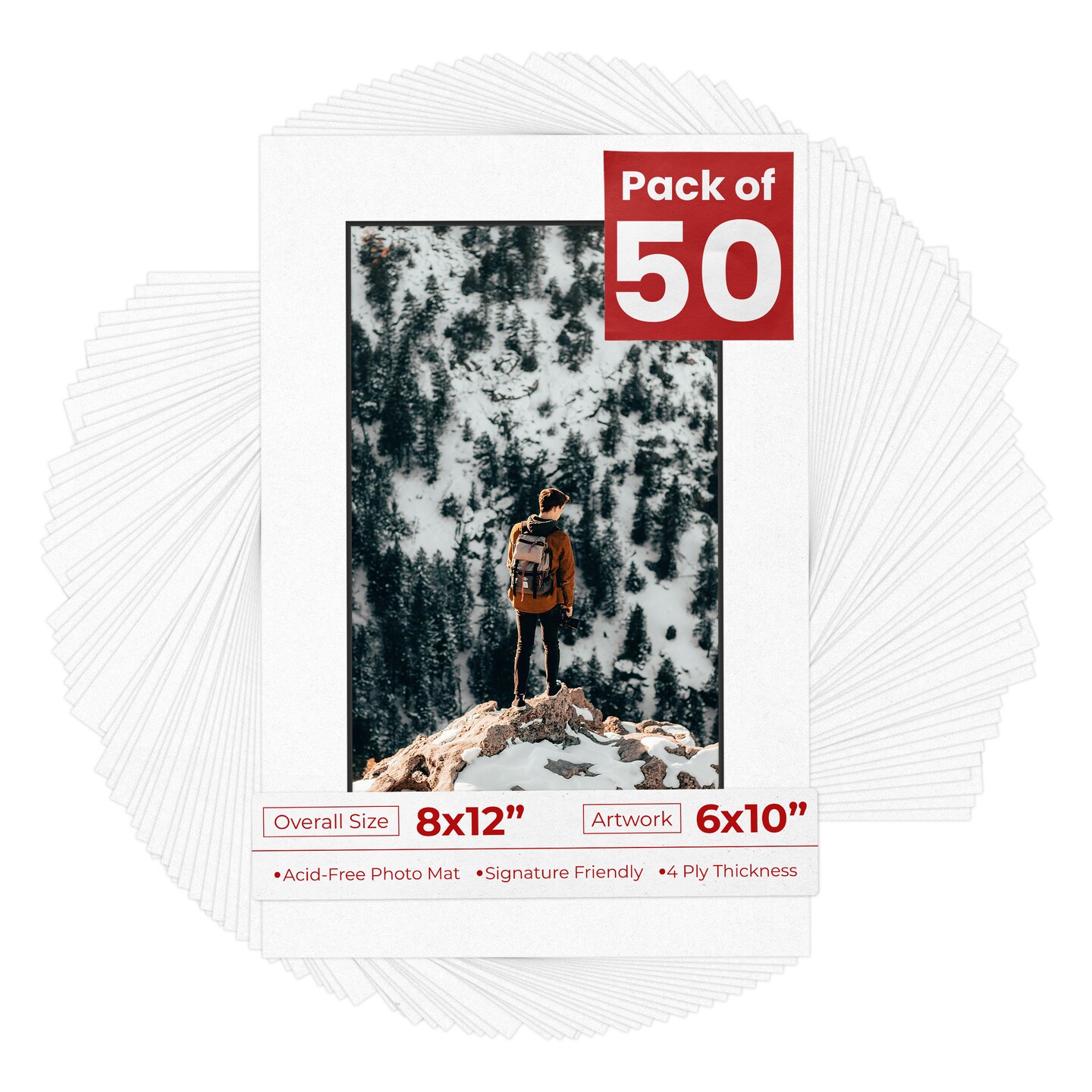 White with Black Core Mat Board for 8x12 Frames - Fits 6x10 Photos