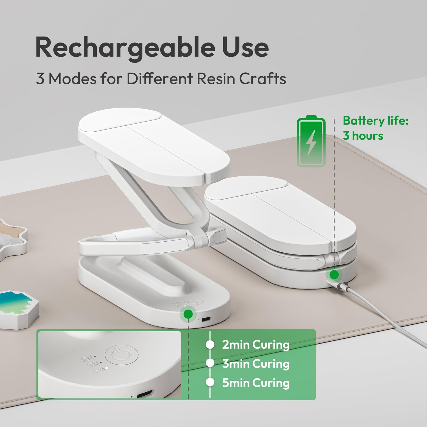 UV Light for Resin Curing, 54W UV Resin Light Lamp, Wireless & Foldable, 3-in-1 Uses for Molds, DIY Craft Deco (Ice White)