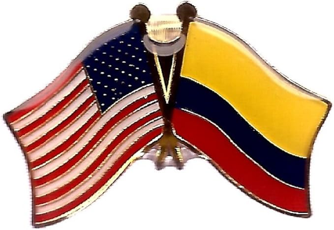 Box of 3 Colombia & US Crossed Flag Lapel Pins, Country & American Double Friendship Tie & Hat Pin Badges