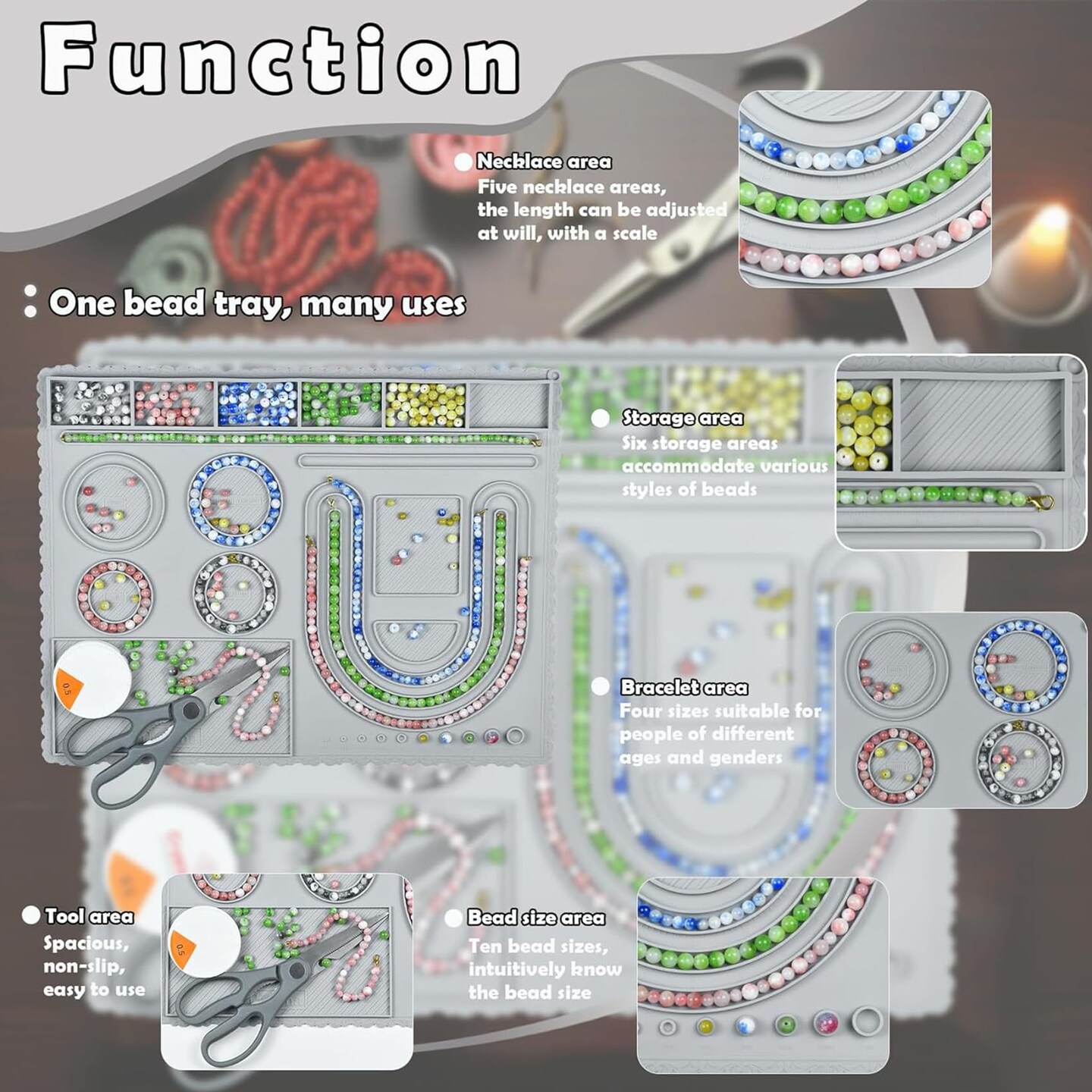Silicone Bead Boards for Jewelry Making - Bracelet Bead Board Beading Trays Jewelry Design Mat for Making Bracelets, Necklaces, DIY Design (Grey)
