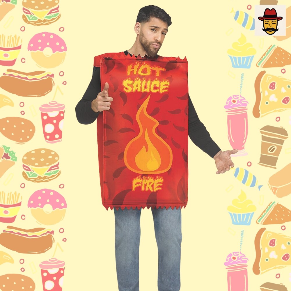 Adults Red Hot Sauce Packet Costume Funny Halloween Food Theme Tunic Outfit