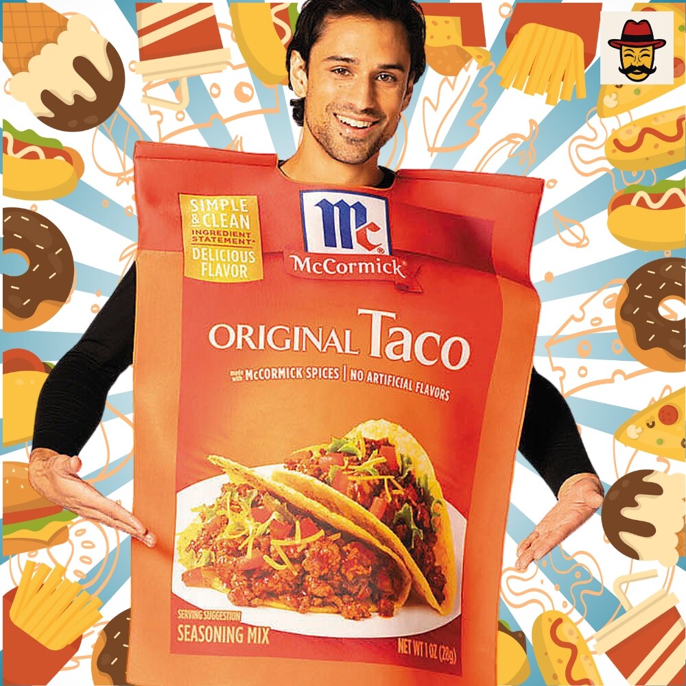 Adults McCormick Taco Seasoning Packet Costume Funny Food Tunic with Realistic Print Front
