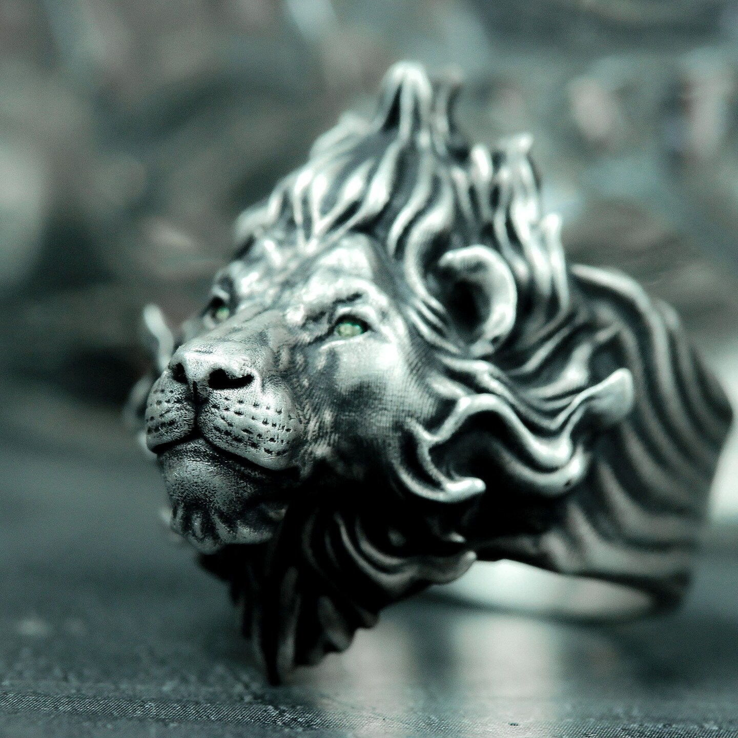 アクセサリー LED RECHWE Lion ring silver 925 Vkei Green Eyed Lion 925 Silver Ring - Gemstone Lion Ring - Lifelike