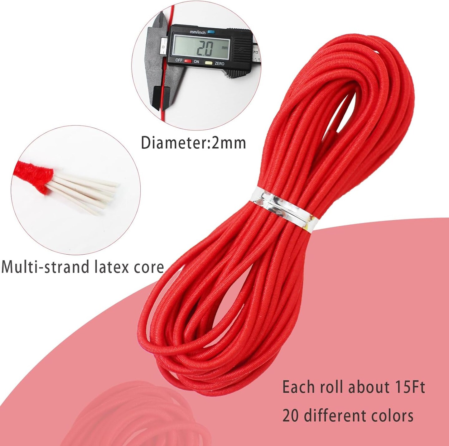 Assorted Elastic Beaded Cords 2mm 2/25 inch 300ft Elastic Bracelet String for Bracelets,Small Bungee Shock Cord for DIY Crafts, Beading and Sewing