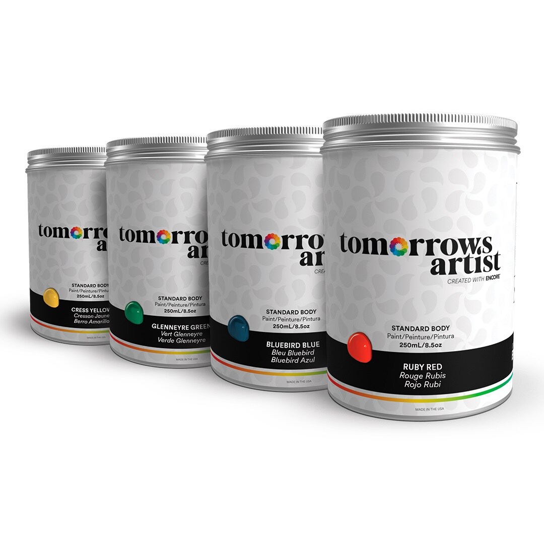 Tomorrows Artist: Standard Body Eco-Friendly Sustainable Acrylic Art Paint Bundles, 4 Pack 100/3.38oz or 250ml/8.45oz Jars