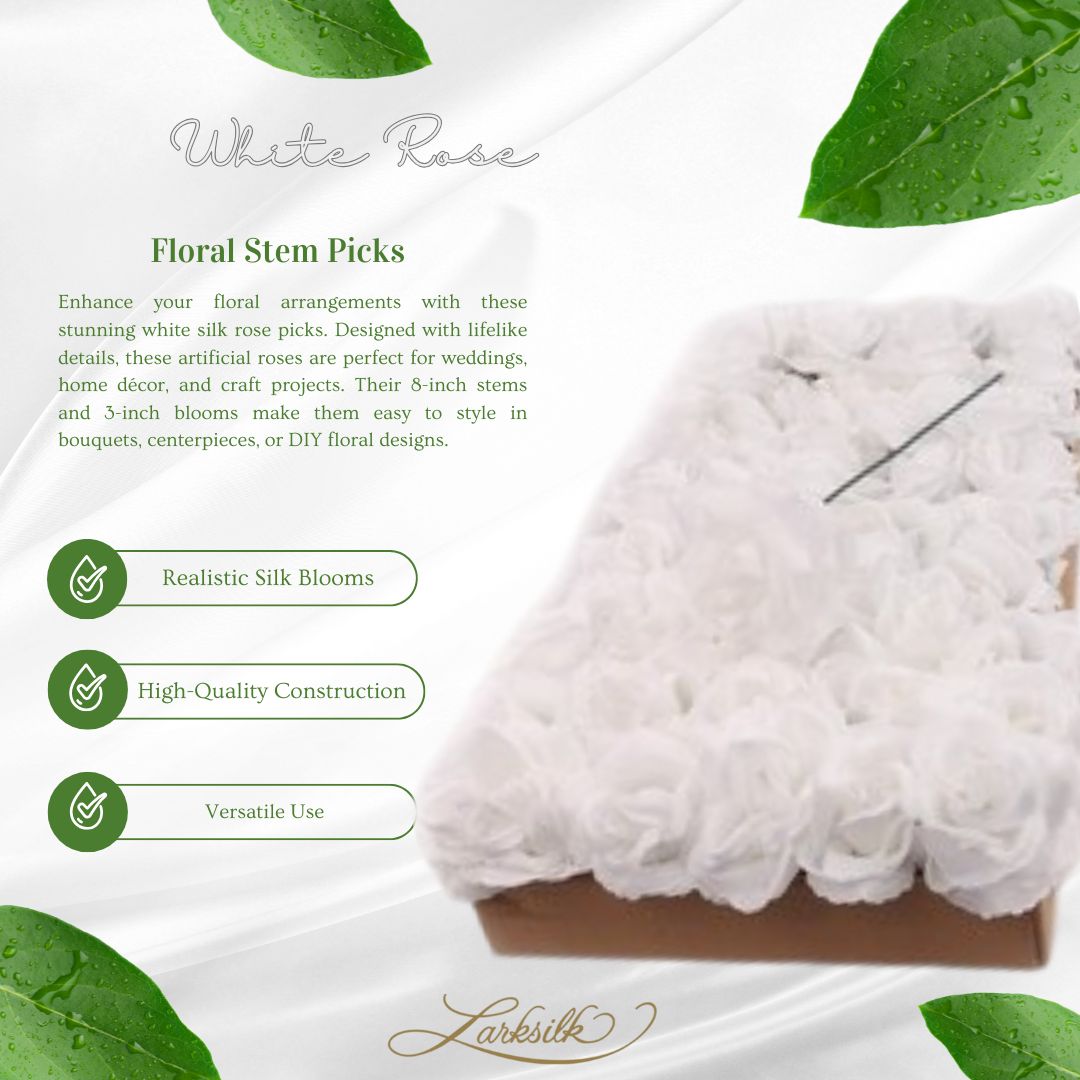 Box of 50: White Rose Picks, Silk Blooms, Floral Picks (8&#x22;L X 3&#x22;W), Floral Home by Artificial Flowers