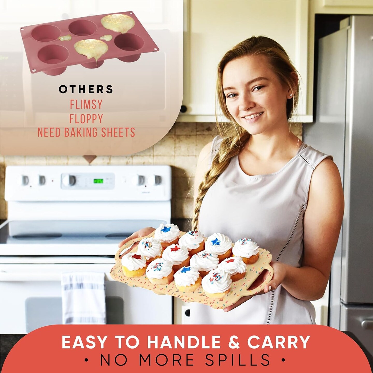 Silicone Mini Muffin Pan With Handles 2 Pack, 12 Cups Mini Cupcake Pan, Silicone Muffin Cups For Baking, Eggs &#x26; Cupcakes, Non-Stick Molds Dishwasher Safe &#x26; BPA Free - Confetti