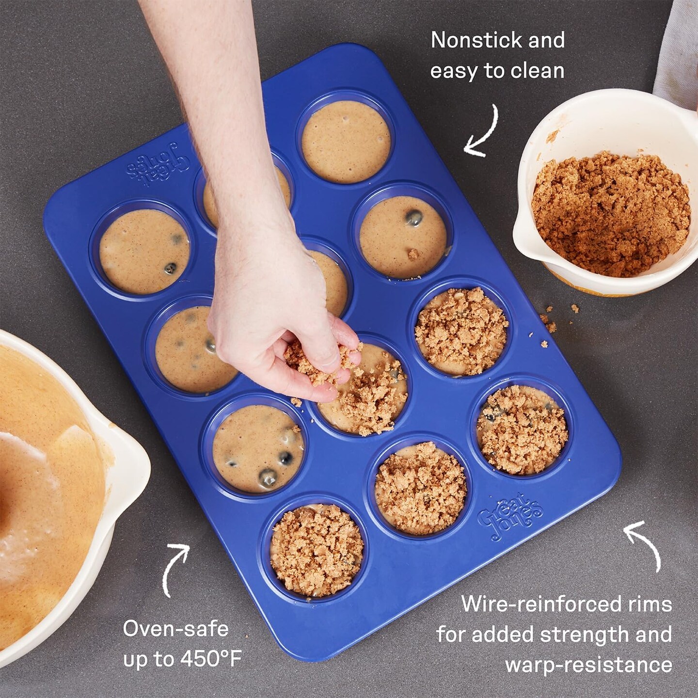 Stud Muffin (Raspberry) | Nonstick 12-Cup Muffin Pan | Dual-Layer Nonstick Coating | Chemical-Free &#x26; Nontoxic | Oven-Safe to 450&#xB0;F | Warp-Resistant &#x26; Easy Cleanup