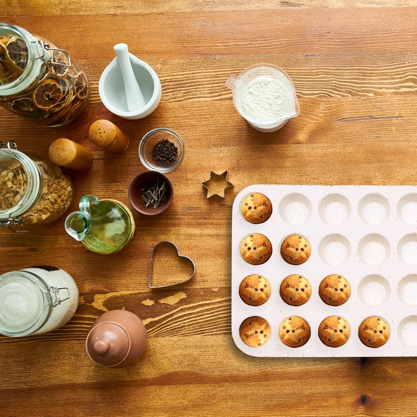 Silicone Muffin Pan 24 Cup Regular Silicone Cupcake Pan [2 Pack] Non-stick Baking Molds Great for Making Muffin Cakes, Bread, Tart, Brownies (Cream &#x26; Orange, 2 Pack 24 Cup Mini)