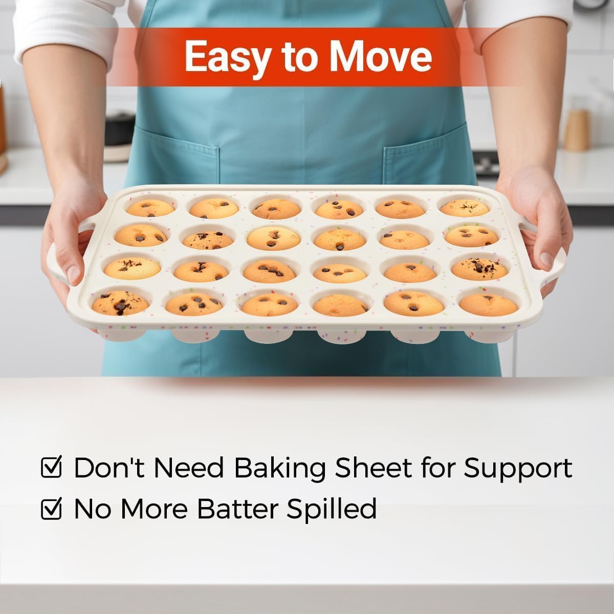 2-Pack 24-Cup Mini Silicone Muffin Pans with Metal Frame & Handles, Nonstick