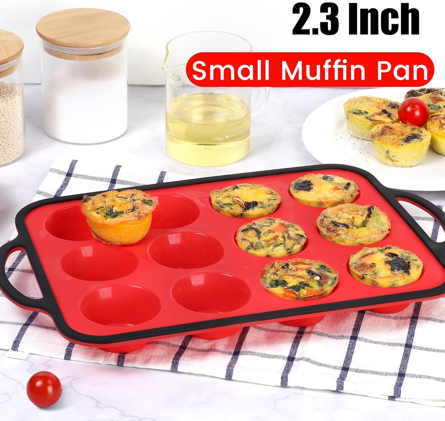 Silicone Muffin Pan, Metal Reinforced Frame Larger than Mini Cupcake Pan Easy to Handle 12 Cups Nonstick Small Silicone Muffin Tray for Baking Homemade Muffins, Cupcakes, Egg Bites