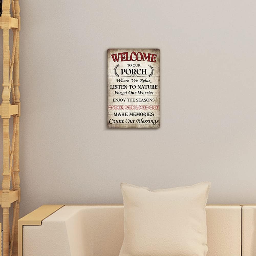 Welcome To Our Porch Sign Vintage Rules Sign Metal Tin Sign Outdoor Porch Decor,Retro Sign for Home Patio Decor Gifts(12 x 8 Inch, Relax)