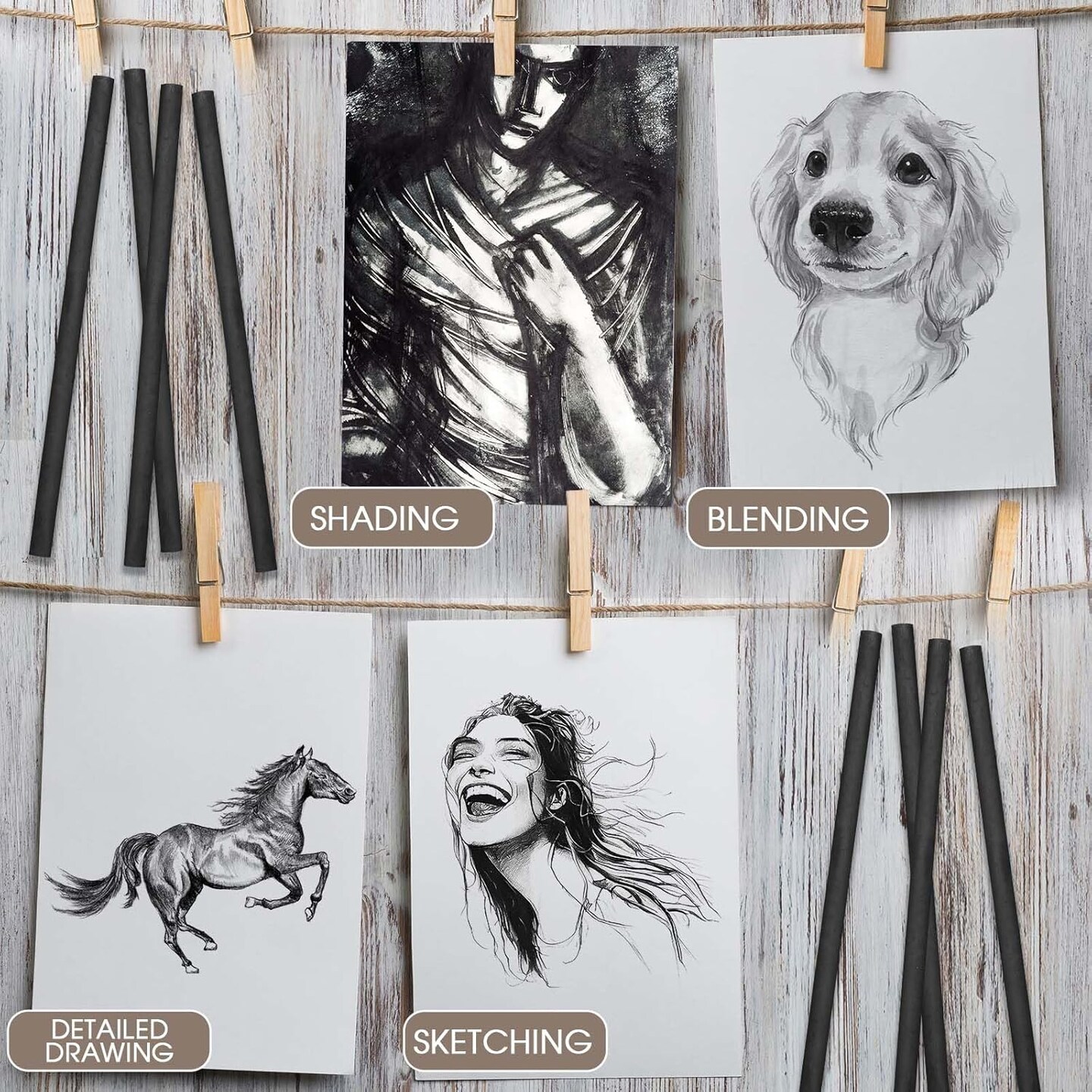 100 pcs Willow Charcoal Sticks – Soft Black Drawing Charcoal (Various Sizes)