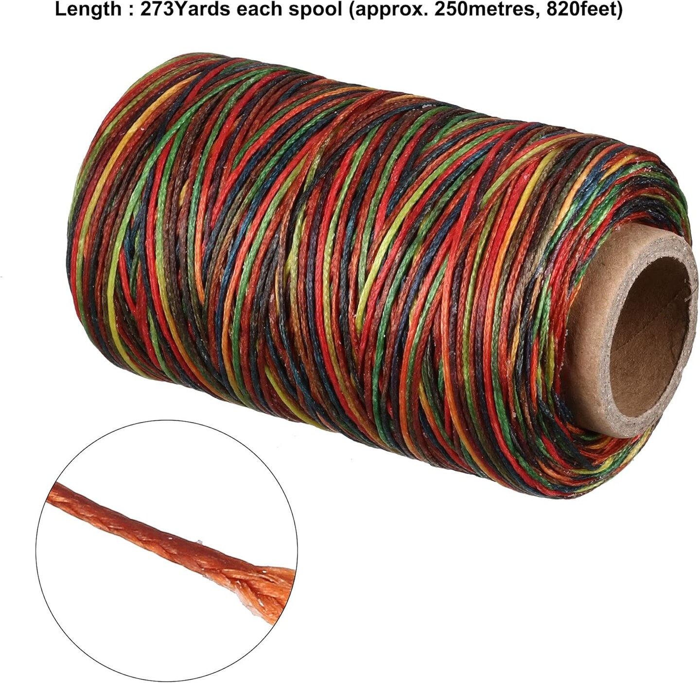 Leather Sewing Thread 273 Yards 150D/1mm Polyester Flat Waxed Cord for Hand Stitching Leather Bookbinding,Craft DIY, (Colorful, 2pcs)