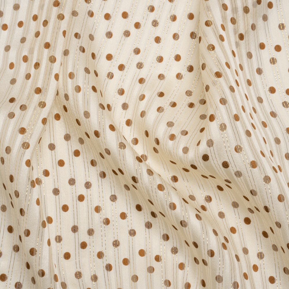 1 Yard Cream Brown Polka Dot Silk Burnout Stripe Fabric for Blouses Skirts 54" Width