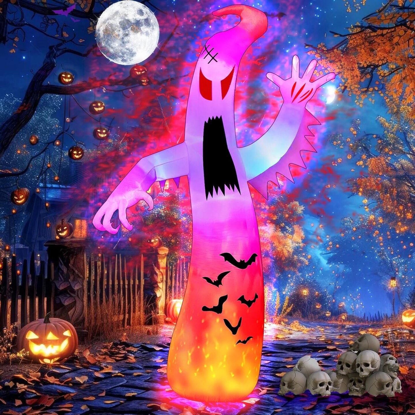 12Ft Halloween Inflatables Giant Ghost Outdoor Decorations(Colorful)