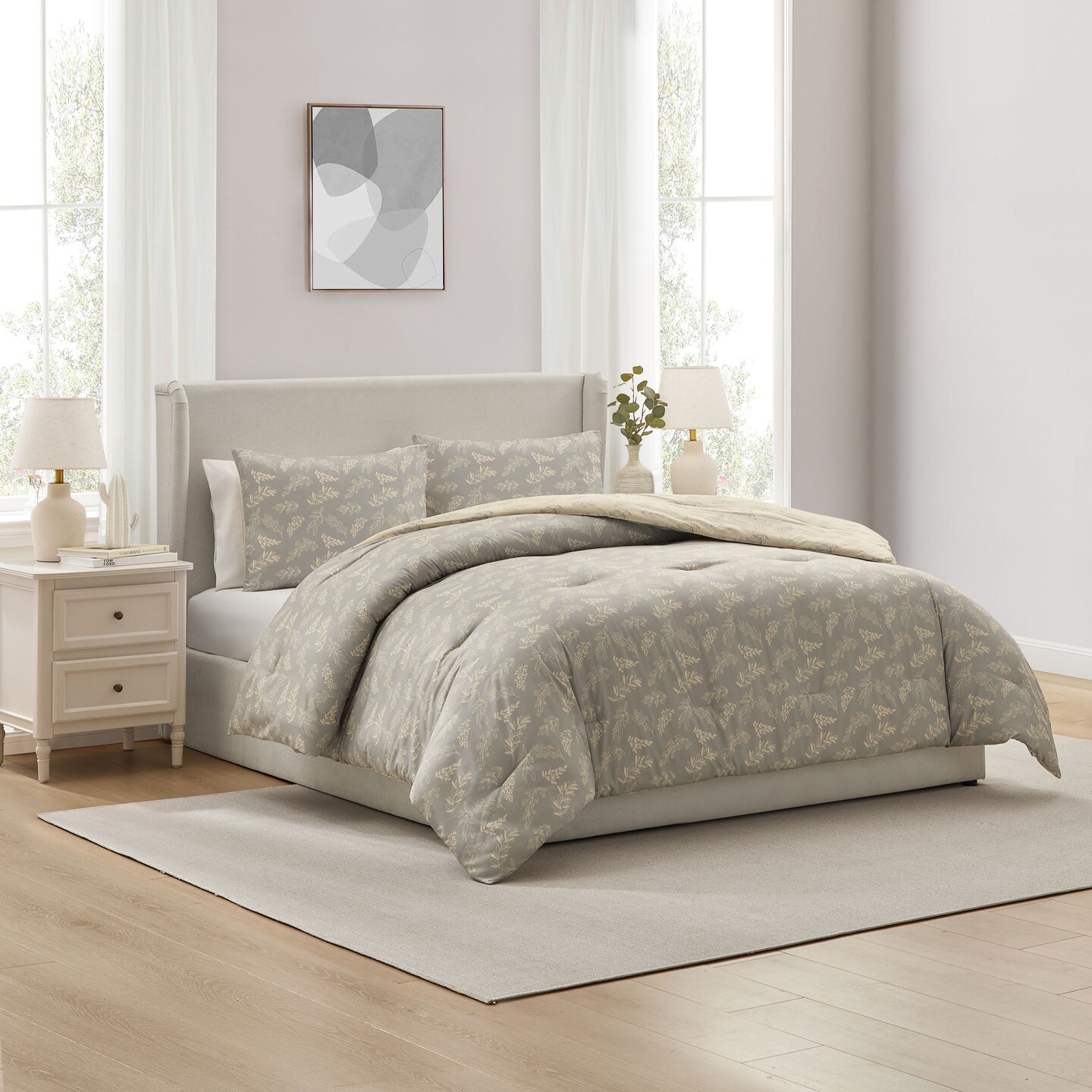 CraftBud 3PC Reversible Botanical Printed Comforter Bedding Set