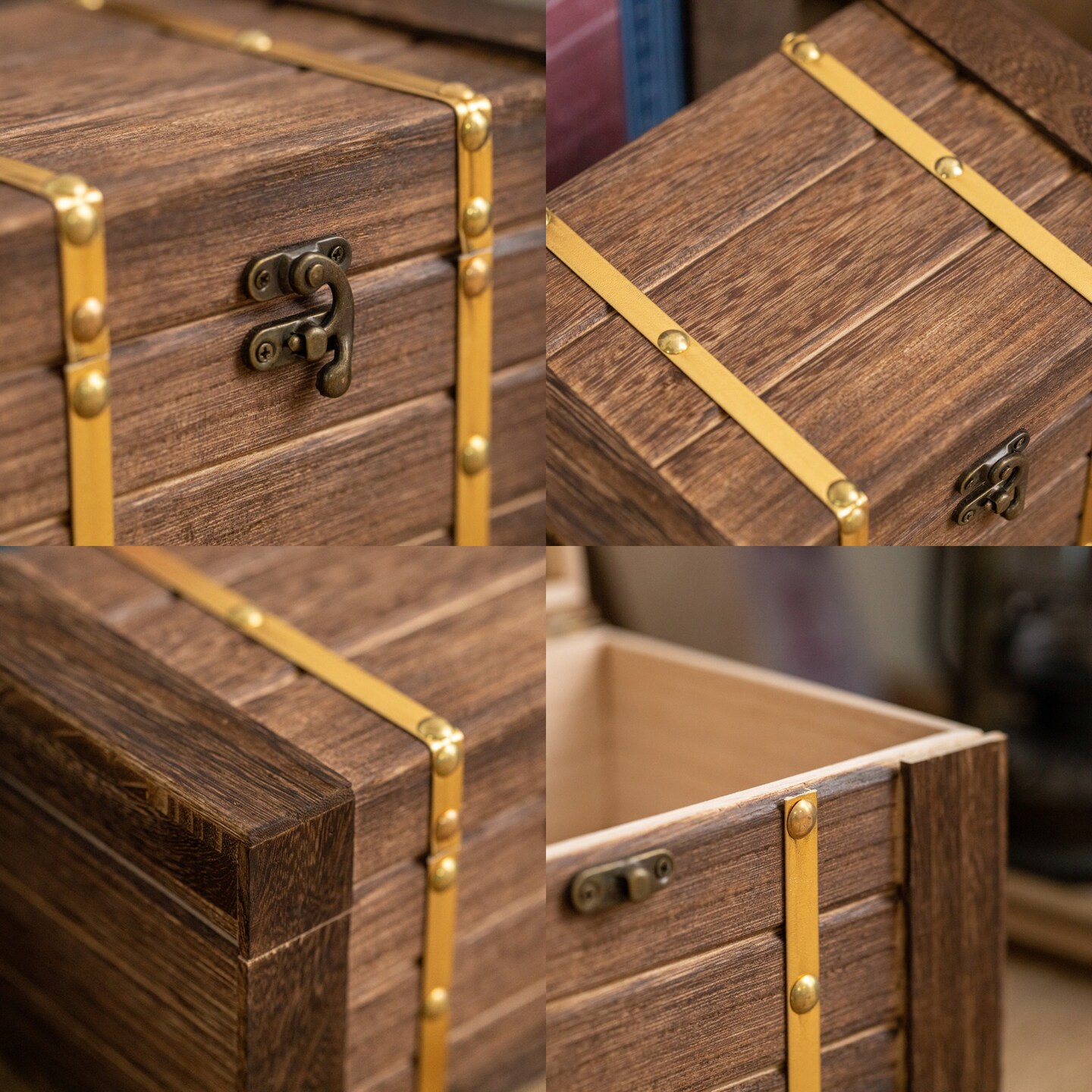 Vintiquewise Rectangular Wooden Treasure Chest Rustic Dark Wood Decorative Storage Box and Organizer for Trinkets Jewelry Coins Letters or Gift Packaging Vintage-Style Accent for Home or Office Decor