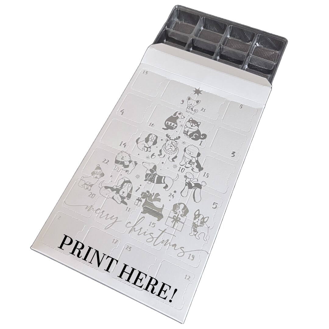 Made in USA - 10 Sets - Empty Advent Calendar Boxes/Trays - Silver Metallic Dog Tree Design - Food Safe - DIY Sublimation Personalization