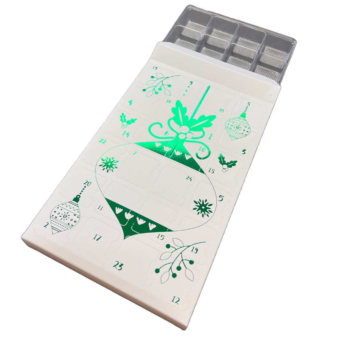 Made in USA - 10 Sets - Empty Advent Calendar Boxes/Trays - Emerald Metallic Ornaments - Food Safe - DIY Sublimation Personalization