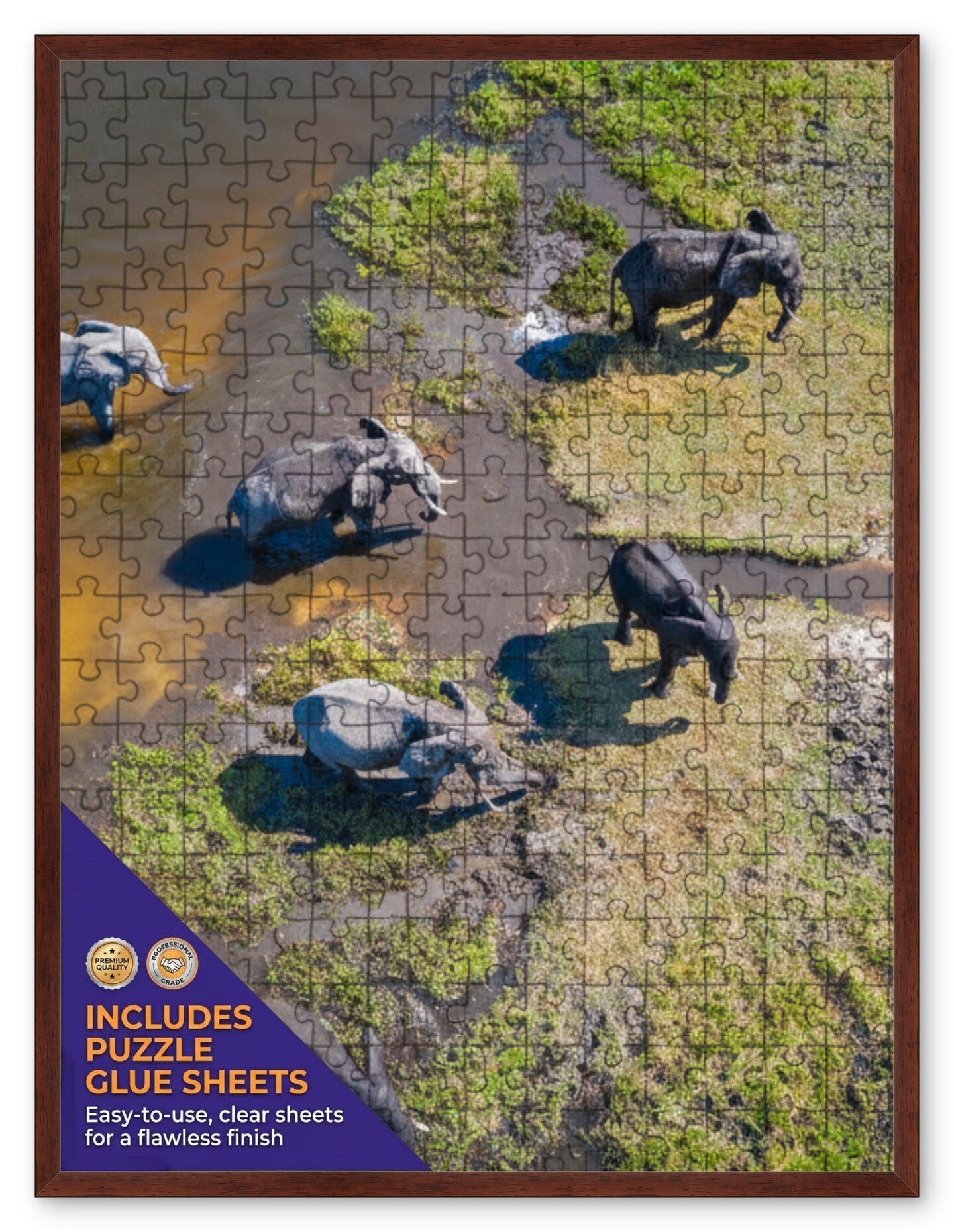 CustomPictureFrames.com Solid Wood Round Mat Puzzle Frame - Multiple Sizes - Black Precision-Cut Mat - Adhesive Preservation Sheets - Assembled in USA Made in the USA