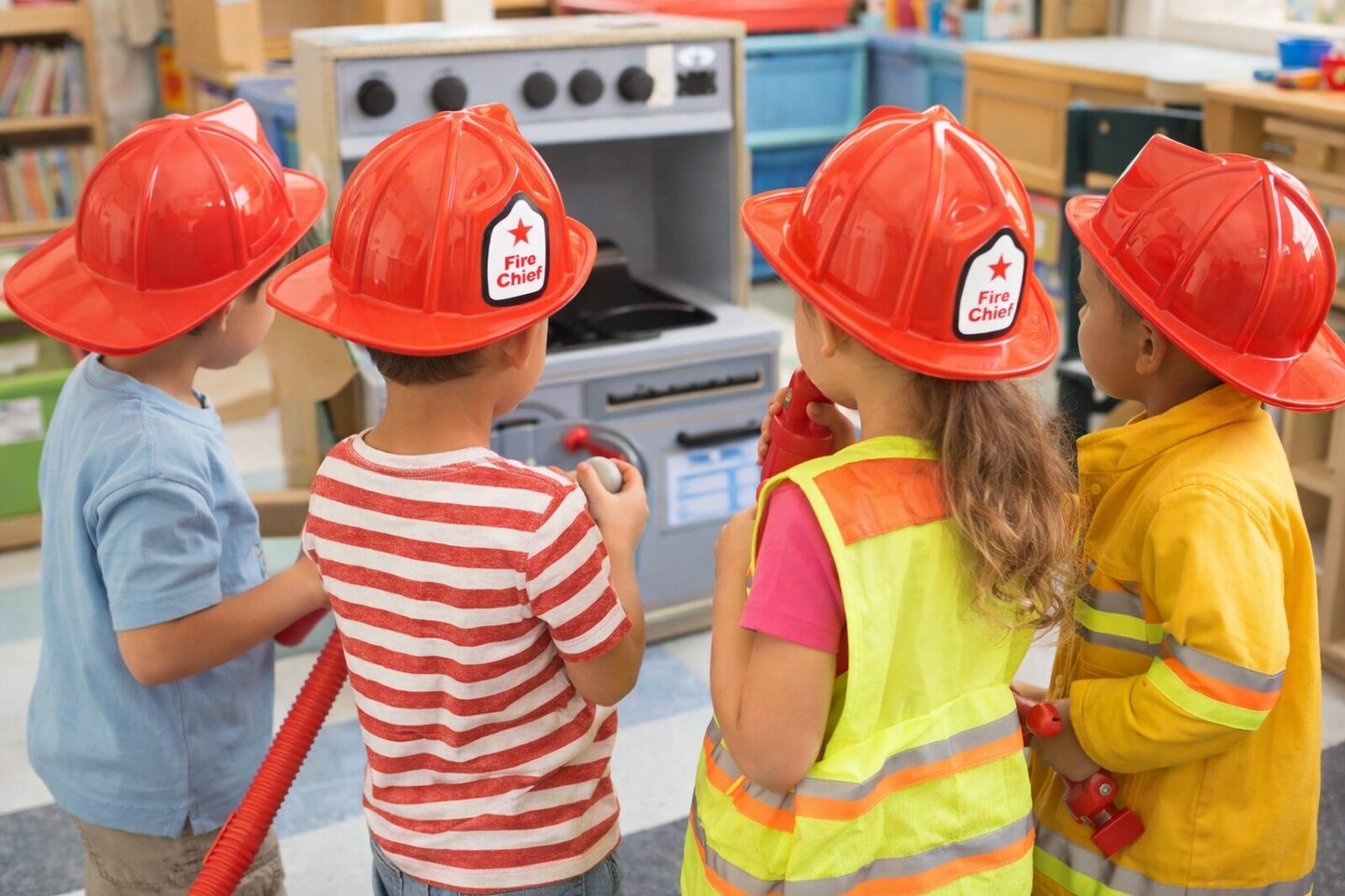 Child Size Firefighter Hats, Pretend Play Costume Helmets, Red Plastic Fire Chief Hats, 12 Pack