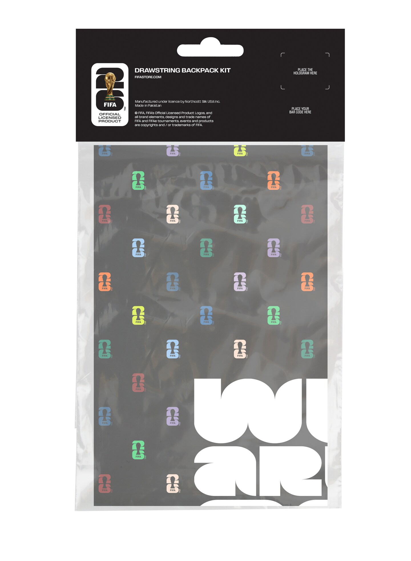 FIFA World Cup DIY Drawstring Backpack Kit – Soccer Fan Sewing Craft Kit – Includes 24" x 43" Printed Canvas Panel, 12ft Nylon Paracord & Instructions – Create a 17" x 13" Sports Bag