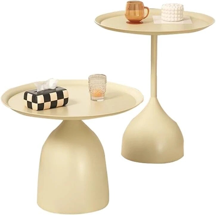 Set of 2 Modern Nesting Tables – Beige Round Coffee & Side Tables for Living Room