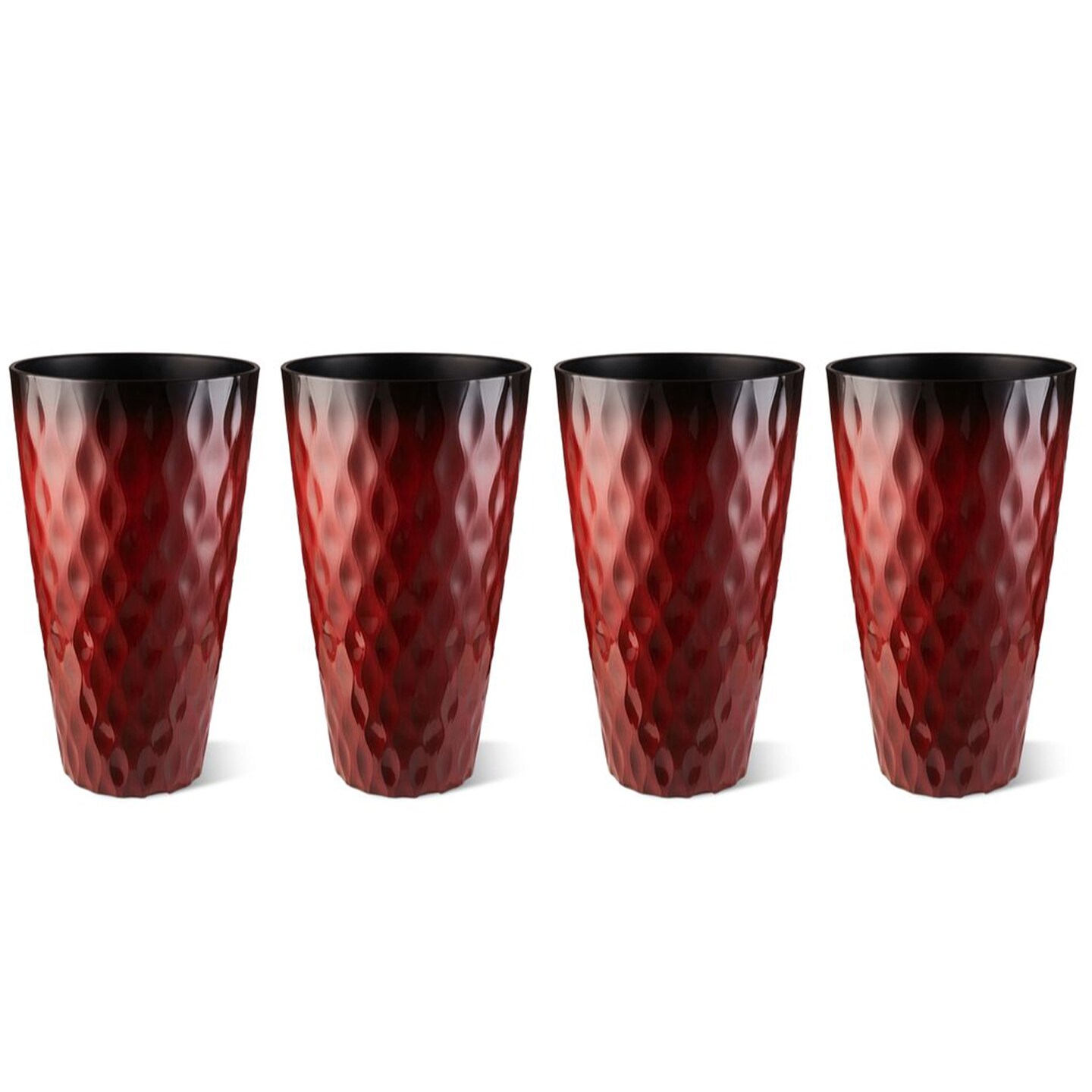 23.75"H Set of 4 Oversized Wavy Texture Red Tall Plastic Planter