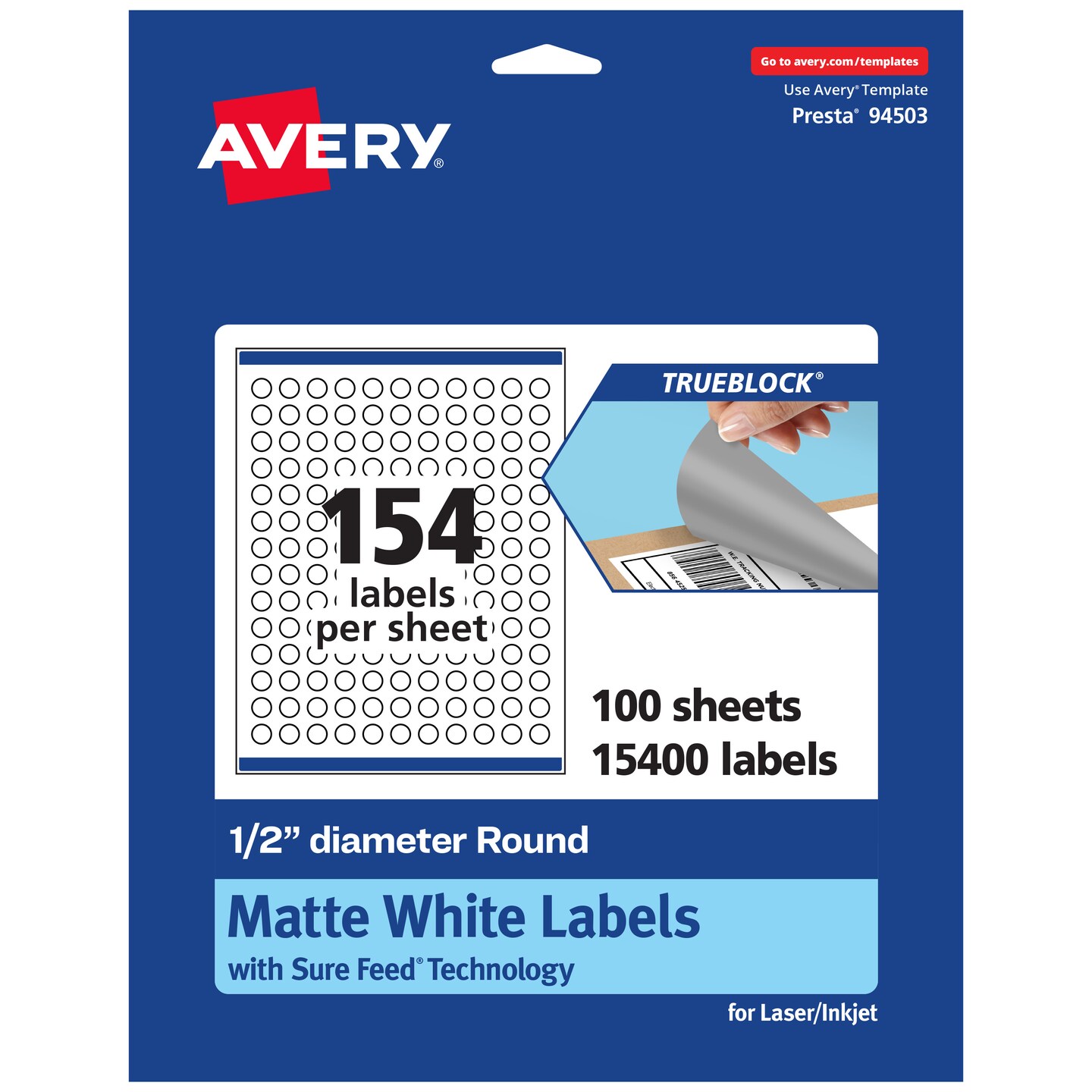 Avery TrueBlock Matte White Paper Labels, 1/2