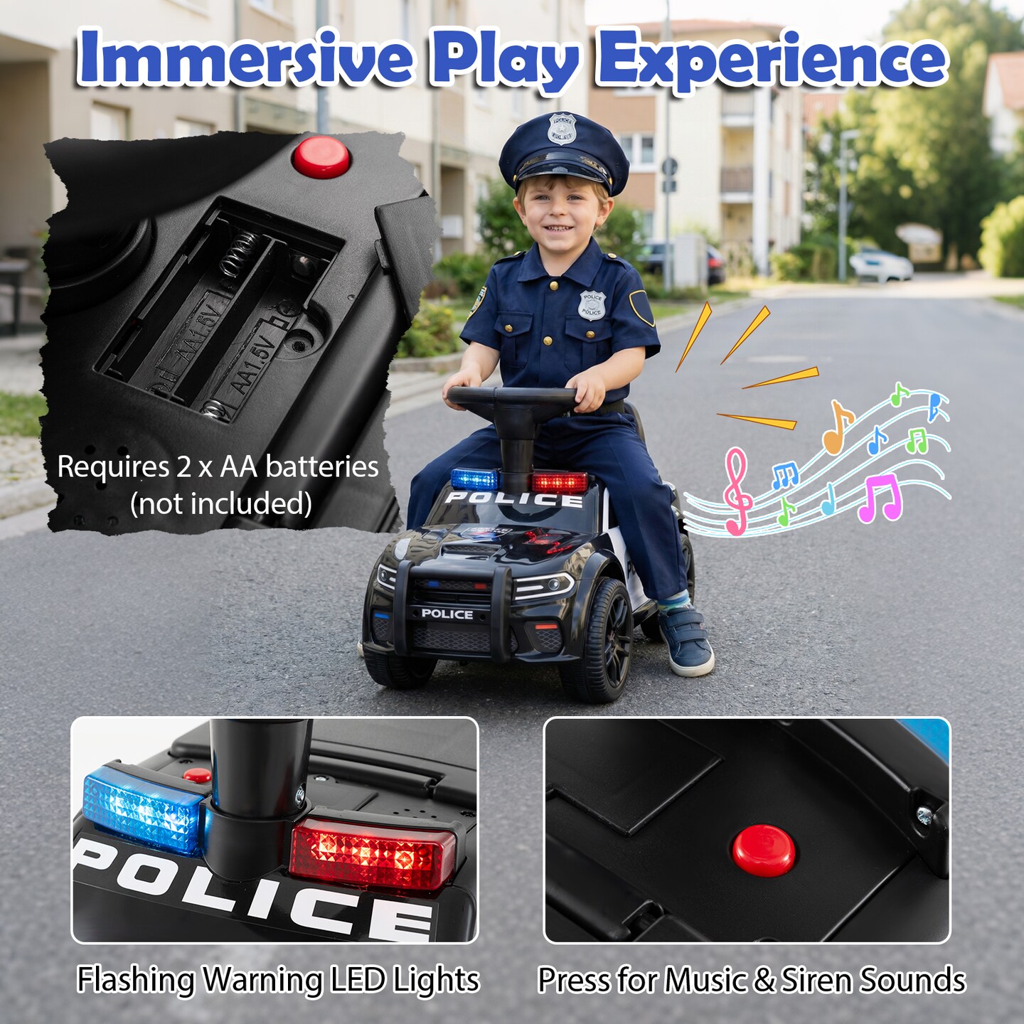 Kids Sliding Ride-On Car with Steering Wheel and Seat Storage