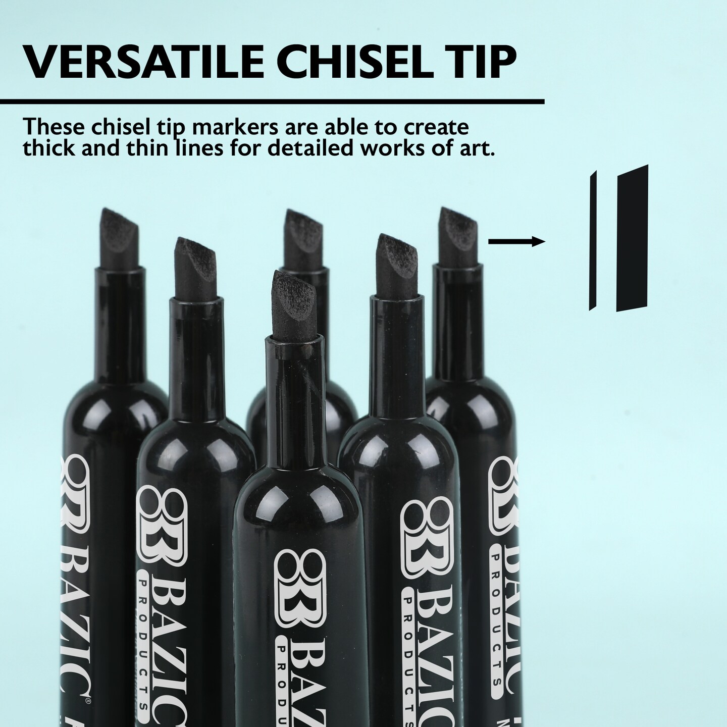 BAZIC Black Color Chisel Tip Desk Style Permanent Marker (12/Pack)