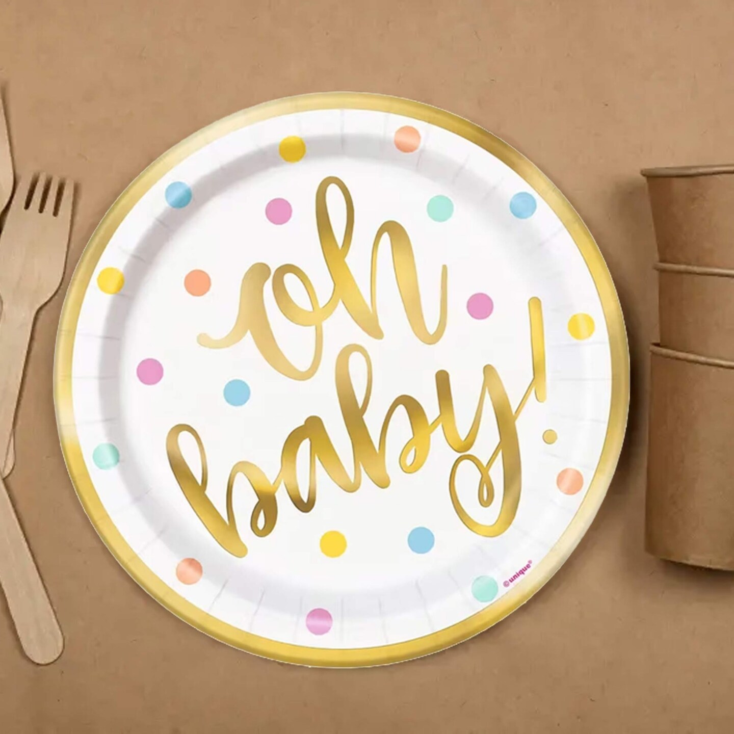 8 Ct. Oh Baby Paper Dessert Plates 7" Colorful Disposable Party Plates