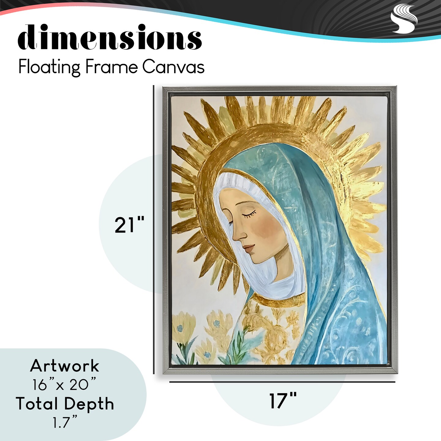 Stupell Industries Holy Mary In Gold Floating Frame, design by Franklyn Gregory
