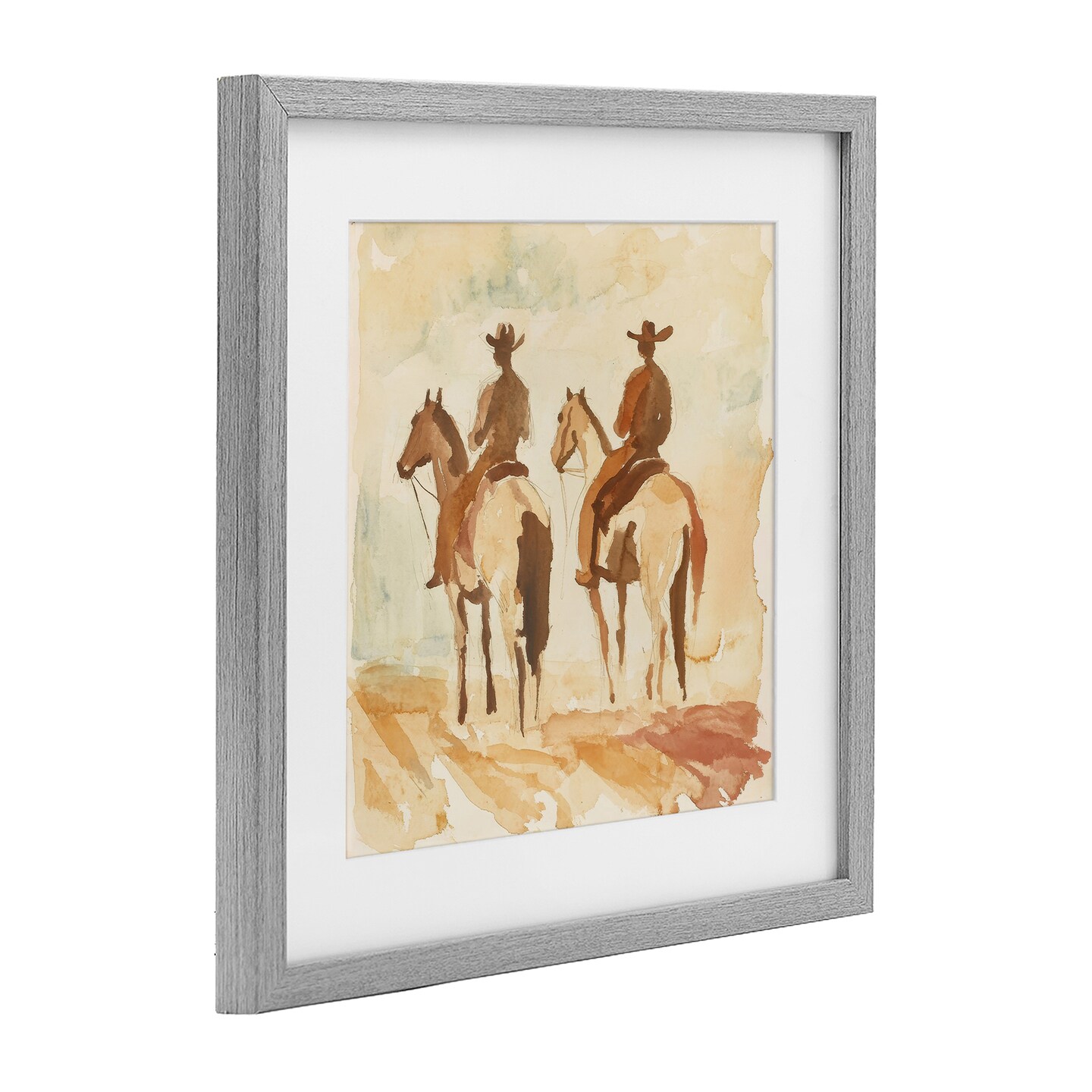 Stupell Industries Western Watercolor Cowboys Left Framed Print Under Glass, design by Petal Prints Design