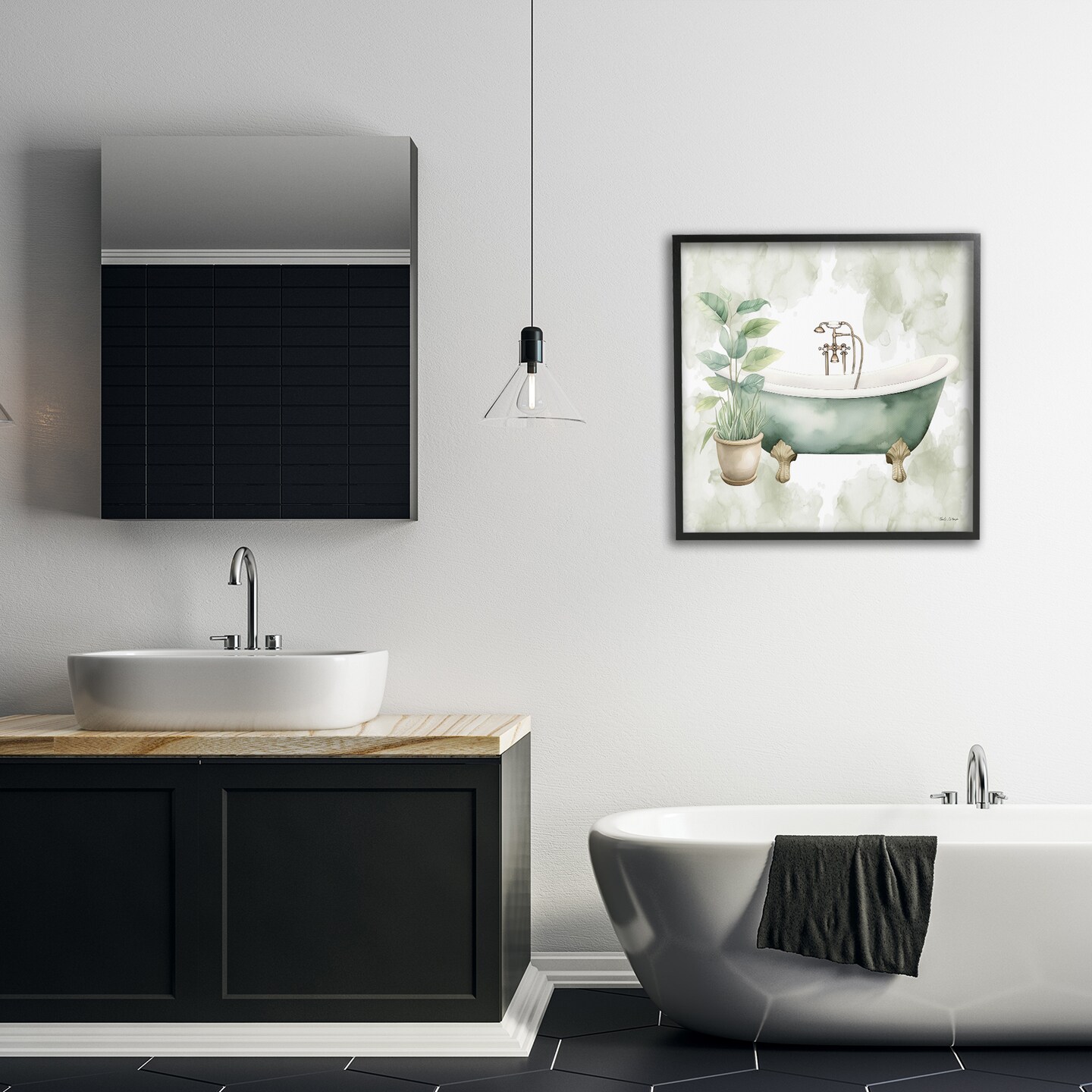 Stupell Industries Bath Oasis with Plant Framed Giclee, design by Nicole DeCamp