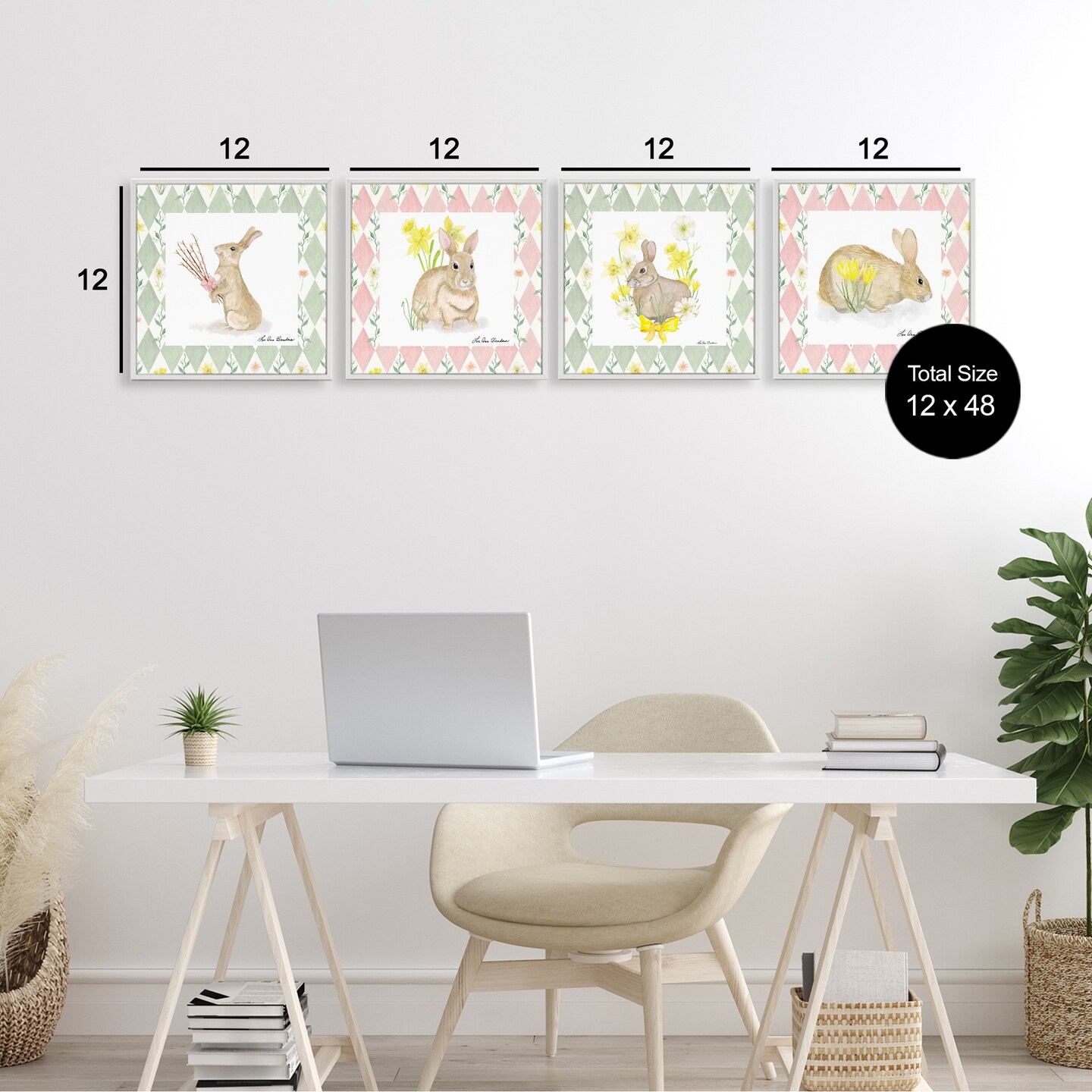 Stupell Industries Spring Bunnies on Argyle 4pc Framed Giclee Set, design by Lee Ann Sanders