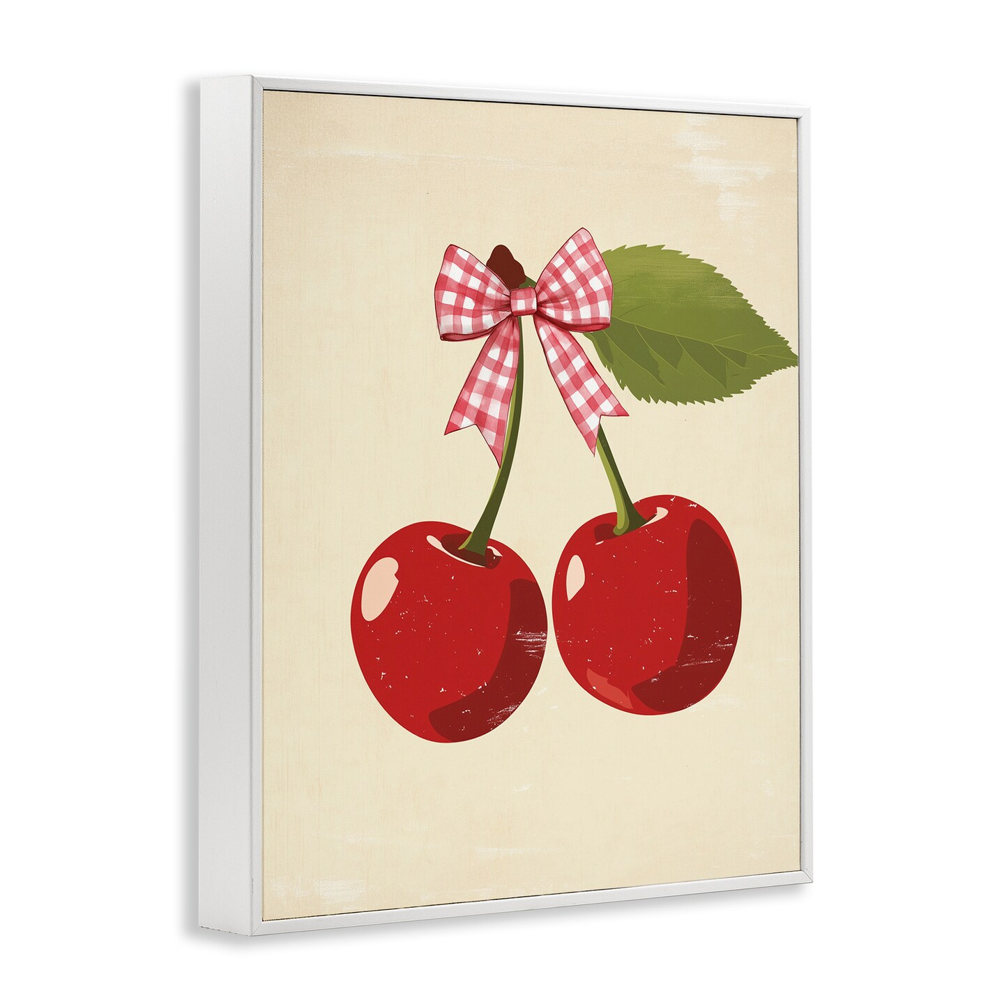 Stupell Industries Cherries with Pink Plaid Bow Framed Giclee, design by Christine Simpson Art